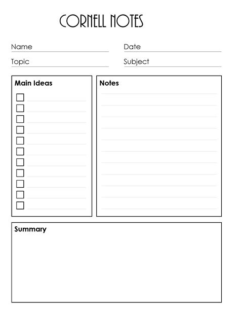 Cornell Note Taking Templates